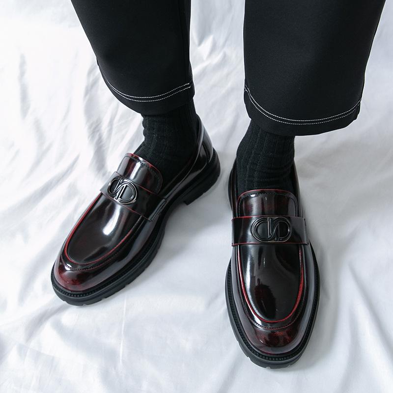 Four Seasons Leather Shoes Men's Loafers Platform Sole Round Head Business Casual Leather Shoes One Pedal Sleeve Men's Shoes British Trendy Shoes