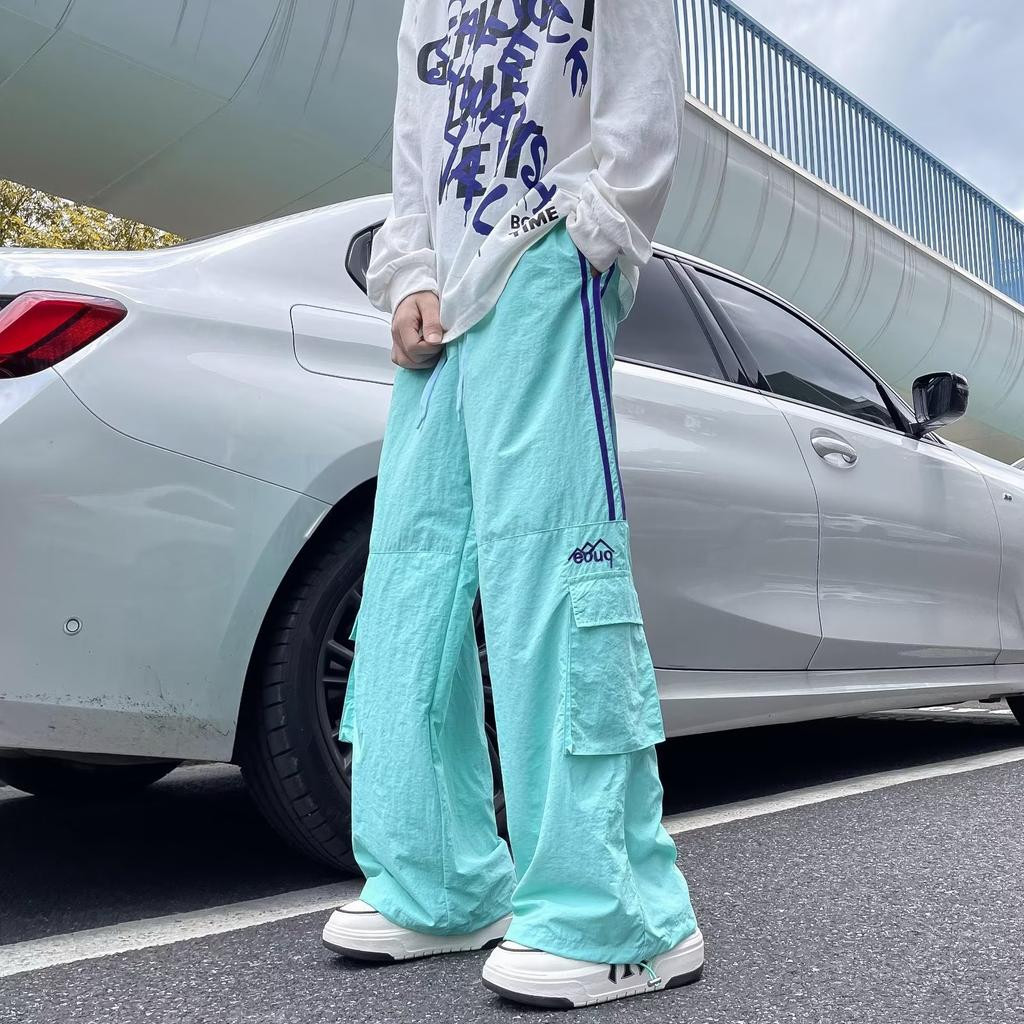 Pánské Hip Pop Stripe Více kapes Cargo Kalhoty Vysoce kvalitní Šňůrka v pase Volné Běžné Pánské Sportovní kalhoty