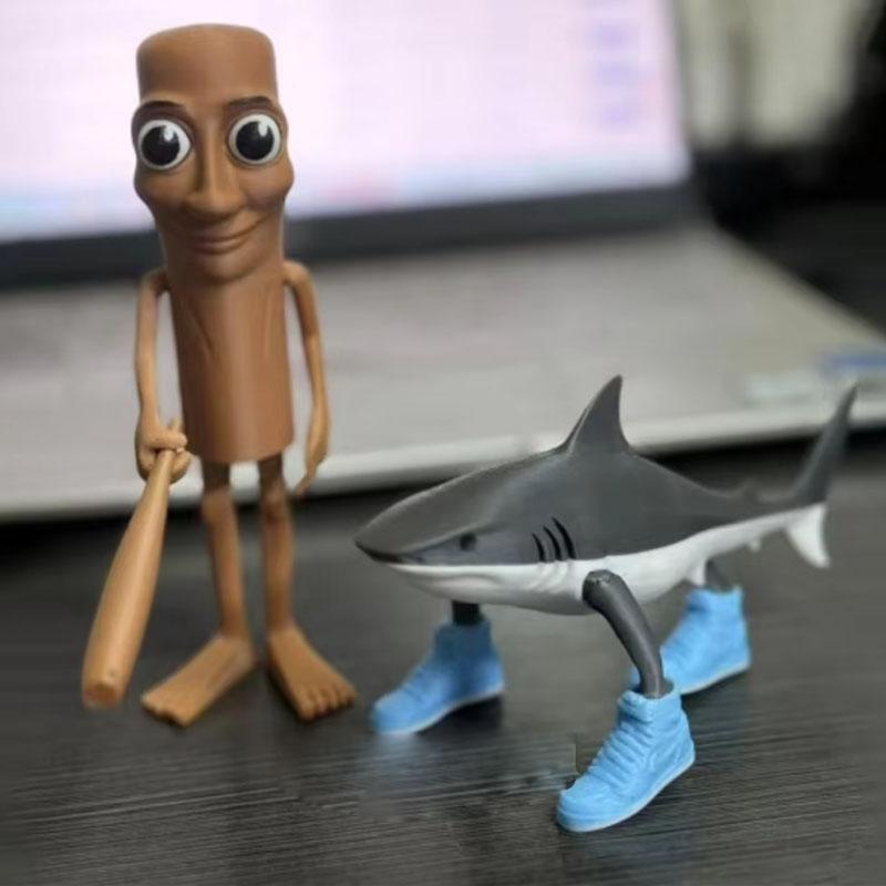 Estatueta de Tubarão Estatueta Tungtungsahur Decoração de Mesa Articulada Tralalero Tralala Ornamento de Estatueta Boneca Engraçada Brinquedo Impresso em 3D