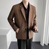 Men Blazer Solid Color Single-breasted Turndown Collar Jacket Spring Autumn Loose Suit Coat