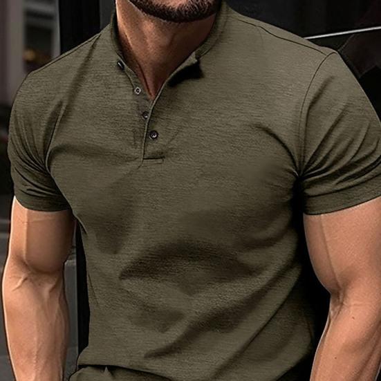 Camicia Estiva da Uomo Girocollo Maniche Corte Monocolore Pullover Bottoni Morbida Traspirante Casual Lunghezza Media Top da Lavoro Quotidiano da Uomo