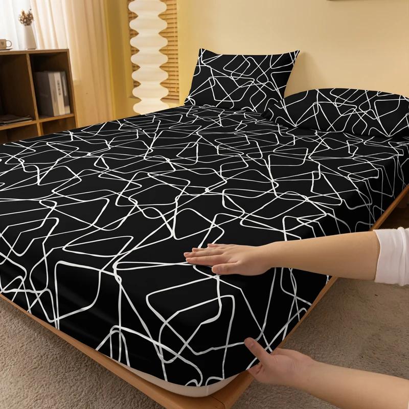 1 Simple Modern Geometric Trapezoid Printed Matte Bed Sheet, Bedroom Printed Bed Cover, Bedding (Excluding Pillowcases)