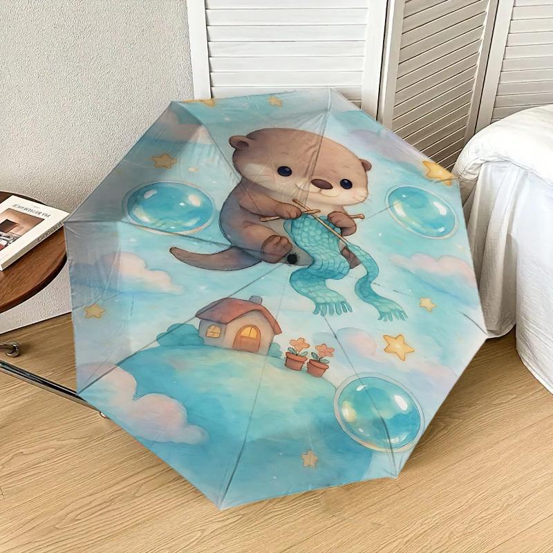 Adorable Otter Knitting Mermaid Tail Umbrella: Perfect for Outdoor Adventures, Auto-Opening & Closing, Lightweight and Durable, Ideal as a Gift 066
