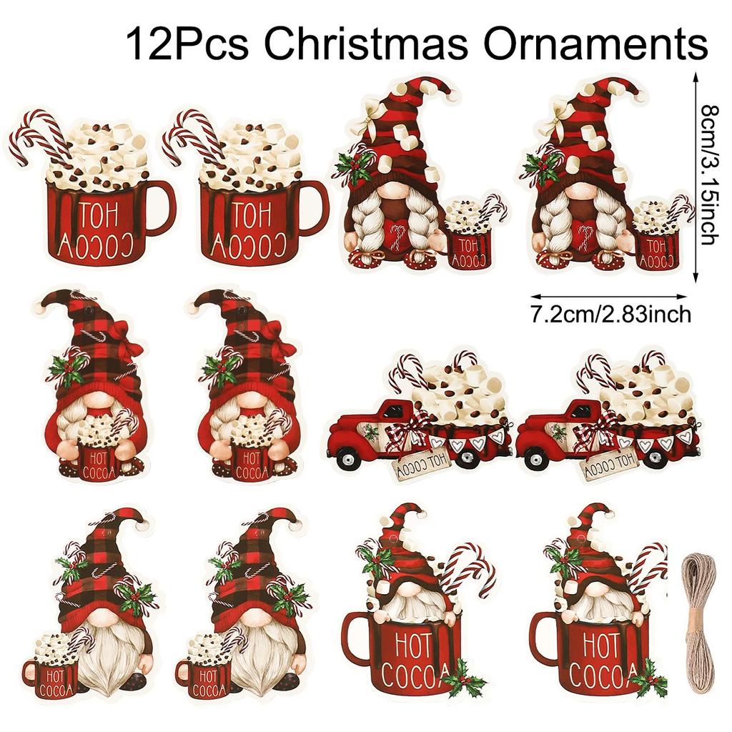 12pcs Christmas Santa Gnomes Paper Pendants Christmas Decorations For Home 2026 Christmas Tree Ornaments Navidad New Year Gifts