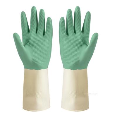 Two-color Dishwashing Gloves Kitchen Oil-proof Durable Wear-resistant Waterproof Rubber Gloves Household Dishes Cleaning Gloves