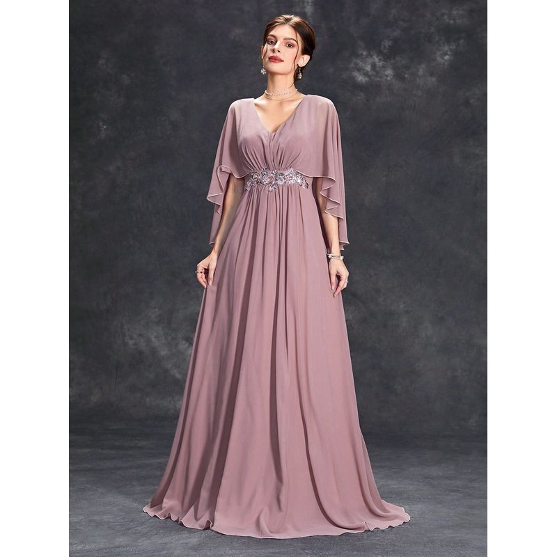 

Evening Dress V-Neck Sequined Elegant Ball Gown Cocktail Dress Party Dress Maxi Lotus Color S