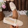 Women Mesh Hollow Out Patent Leather Round Toe Ballet Flat Casual Shoes with Metal Buckle Slip On Loafers for Daily Wear