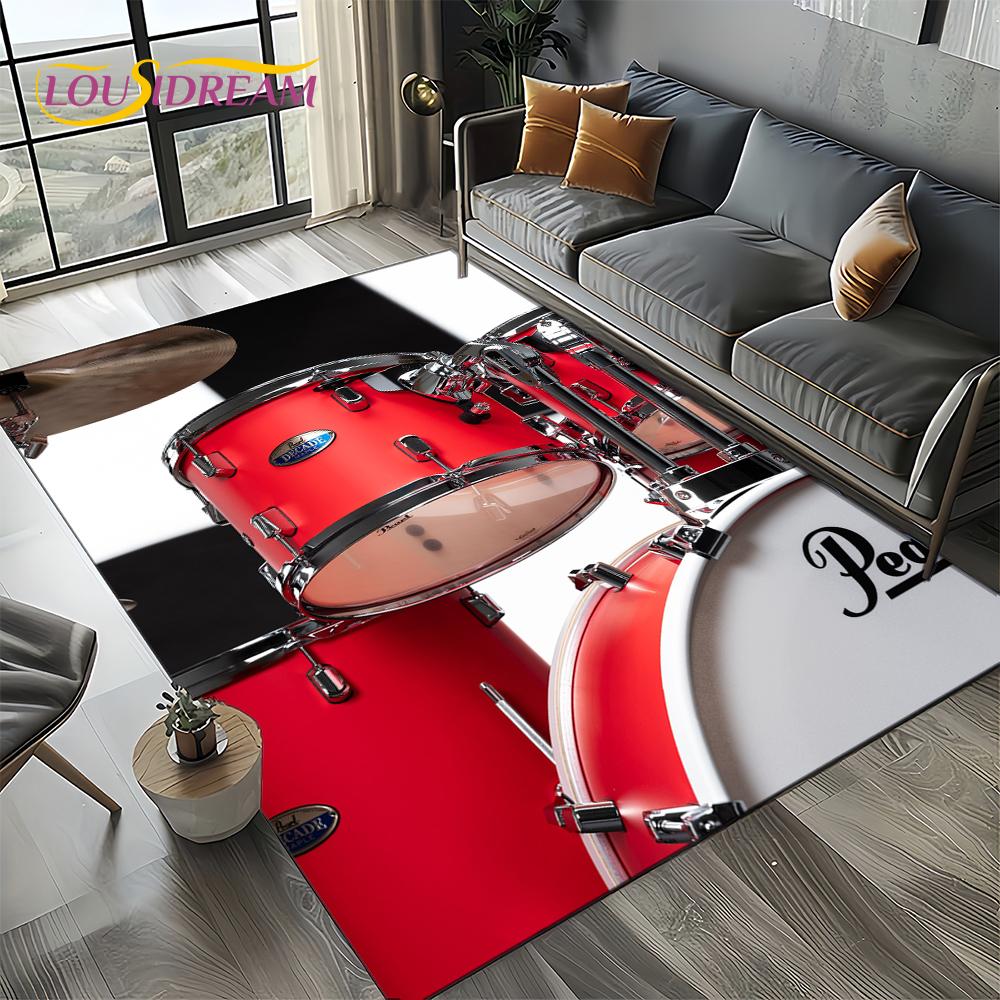 3D Cymbal DW Drum Kit Drum Set Music Instruments Carpet Rug for Living Room Bedroom Home Sofa Decoration,Kids Non-slip Floor Mat