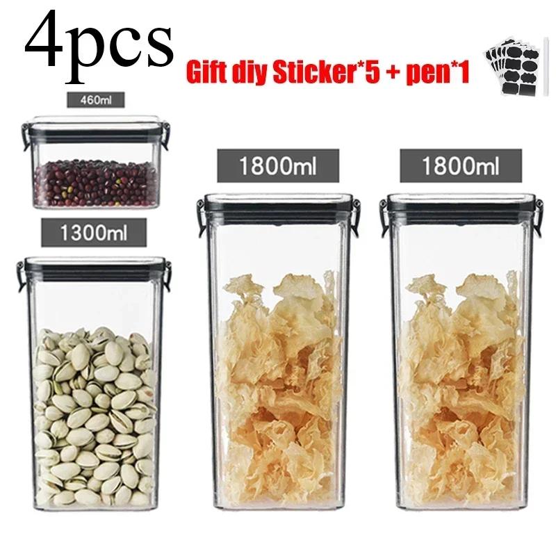 Food Storage Container Set Plastic Kitchen Refrigerator Noodle Breadbasket Sugar Flour Baking Supplies Pantry Organizer Set