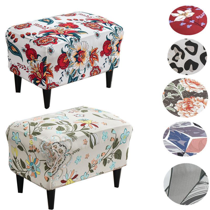 Nordic Style Ottoman Covers Spandex Rectangle Stool Cover All-inclusive Footstool Covers Furniture Protector Sofa Footrest Cover