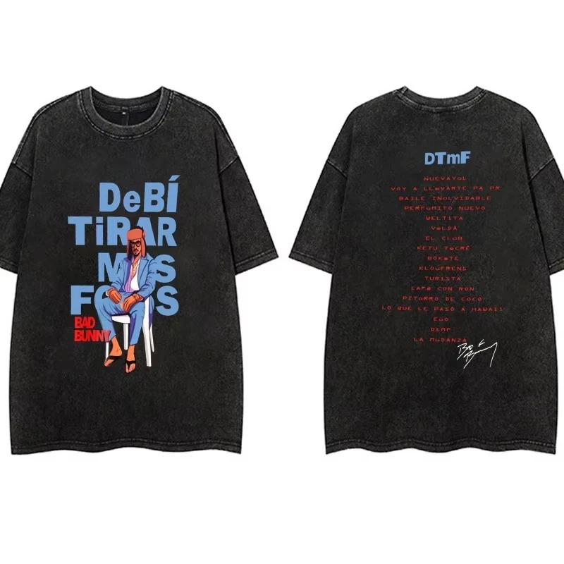 Vintage Washing T Shirt Bad Bunny DeBi TiRAR MaS FOToS DTMF T-shirt Men Fashion Cotton Wash Tshirts Male Hip Hop Gothic Tees
