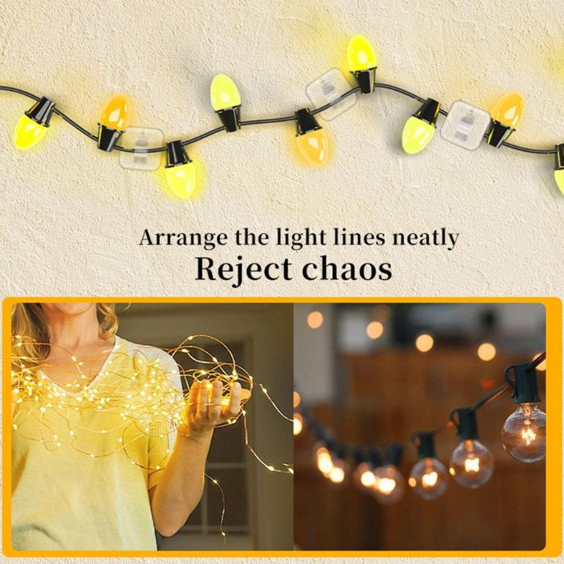 Removable Light Line Holders with Adhesive Mounting Transparent Plastic Clip for No Damage Installation for Indoor
