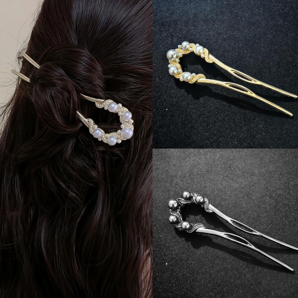 Pearl U-Shaped HairPins Fashion Hair Fork Elegant Alloy Long Hair Clip Pins Bun French Hairpin Hair Stick Women Girls