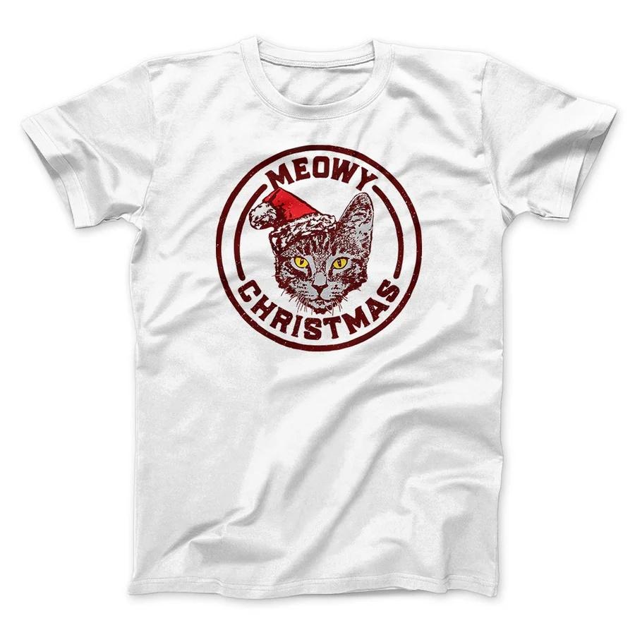 MEOWY CHRISTMAS Printed Pure Cotton Tshirt for Men and Women Fashion Casual Short Sleeved Shirt SpringSummer New Collection