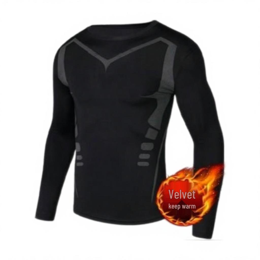 Men's Quick-Dry Fleece-Lined Sports Set - Breathable Long Sleeve Fitness Wear and Running Tights.