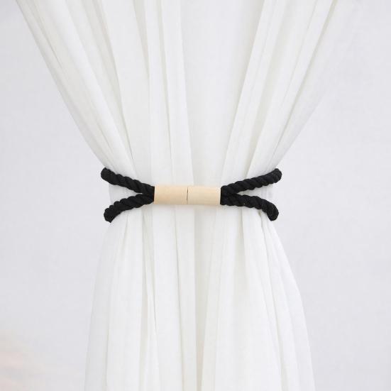 Magnetic Curtain Tieback, Cotton Linen Rope Curtain Holdback with Wood Buckle for Drapes, Decorative Tie Backs for Bedroom, Boho Room, Nursery,