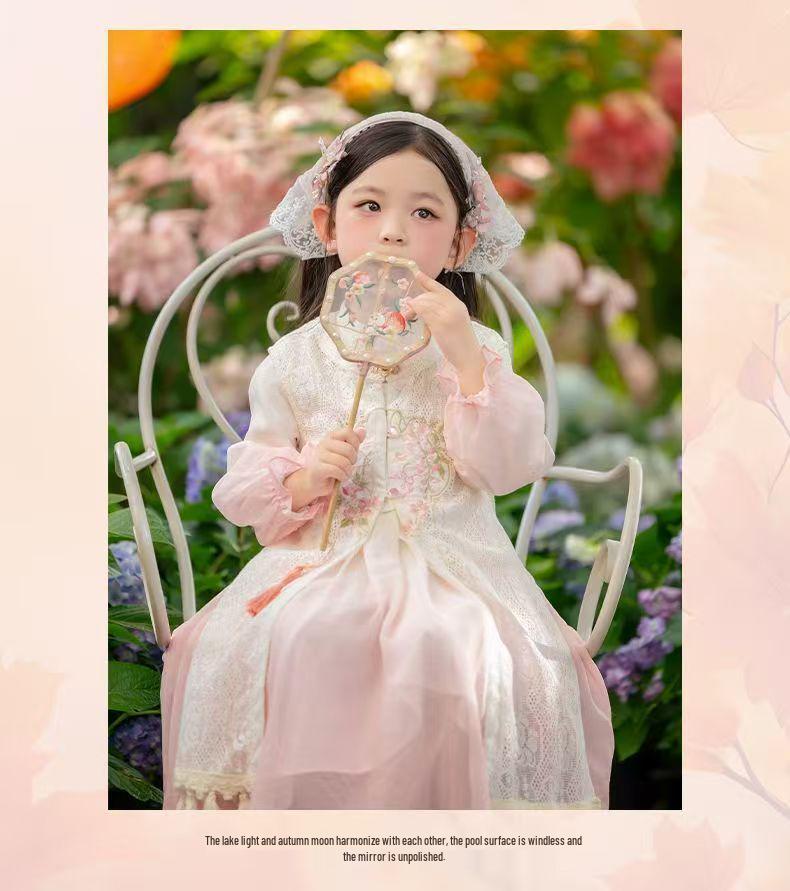 Spring & Autumn 2025 Hanfu Vest Dress Set: Fairy Princess Chinese Style for Girls