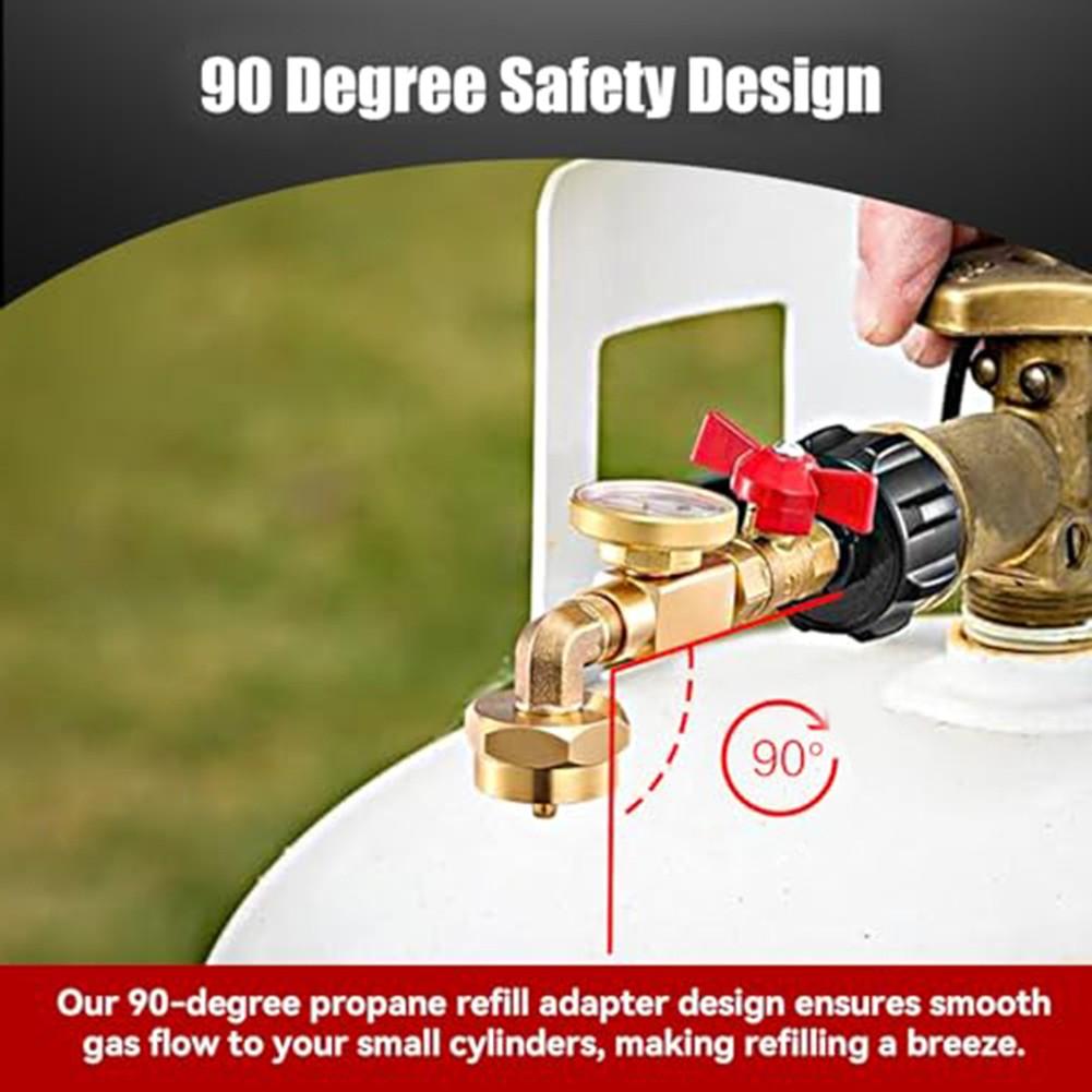 For 1Lb Tank Propane Refill Adapter Brass Elbow with Gauge and Control Valve