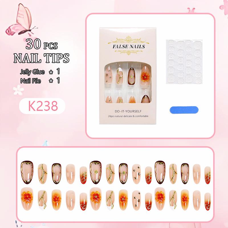 Gold-Plated 3D Flower & Butterfly Almond-Shaped Nail Art Stickers
