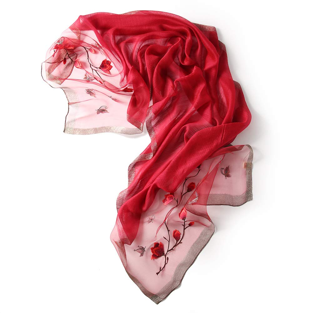 Large Embroidered Floral Flower Embroidered UV Protection [ANMIDA] Stole, Women's Silk, Pattern, Shawl, Stole, Silk, Women's, Spring/Summer,
