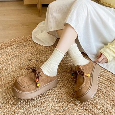 Pantoufles d'extérieur décontractées pour femmes automne 2025 nouvelle version coréenne à lacets style ethnique à semelle épaisse