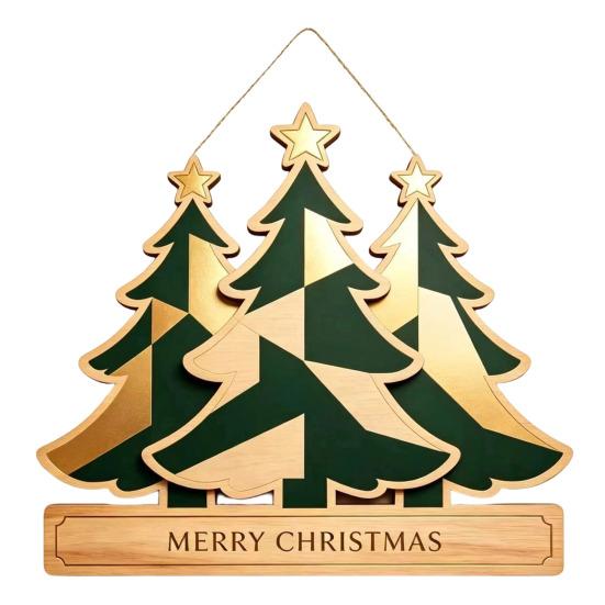 Winter Festive Home Decorations Christmas Wooden Sign Hanging Ornament, Multi-Layer Tree Wood Plaque Rustic Holiday Wall Decor with Rope, Merry