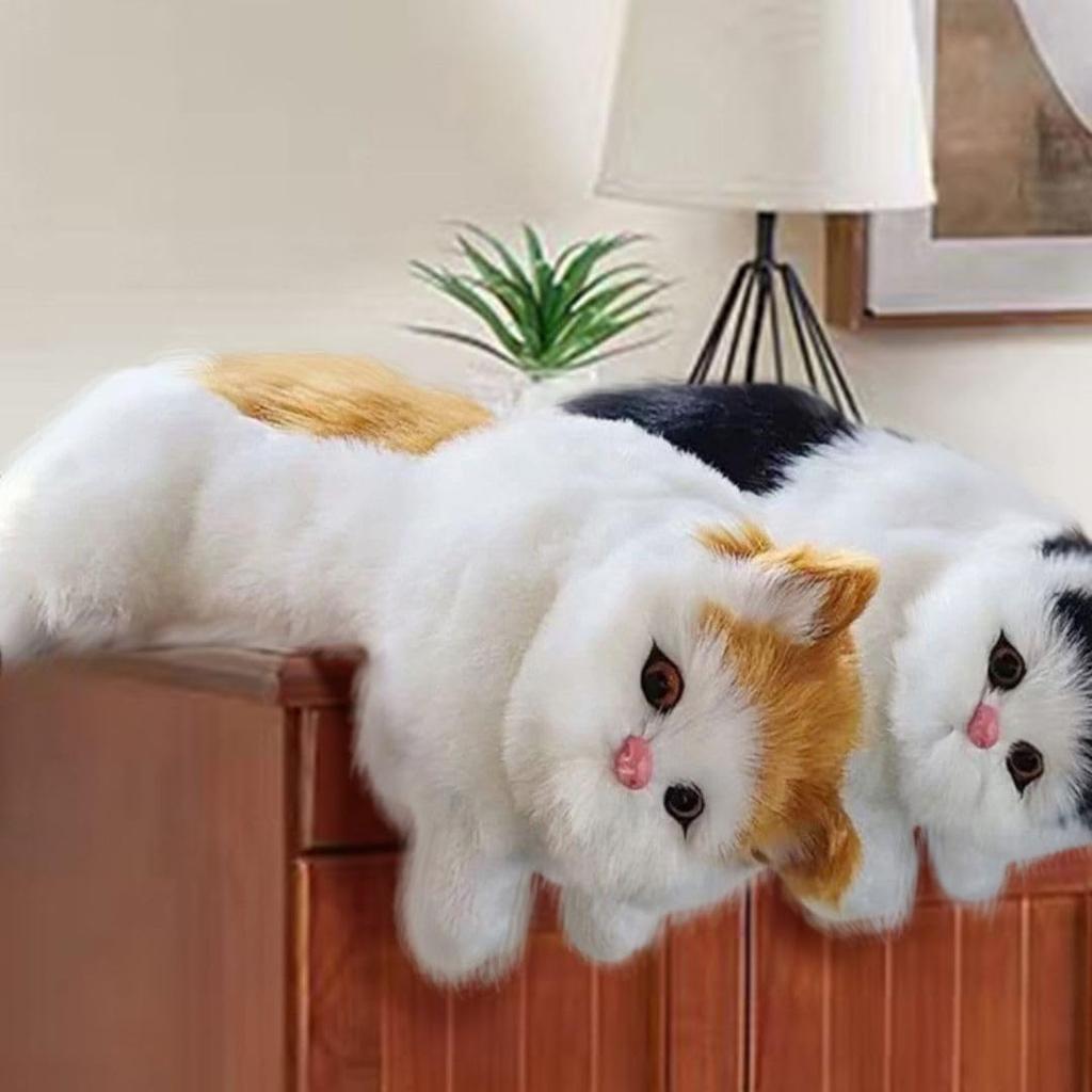 Realistic Cat Plush Hanging Decorative Cat Real Pet Item and Figurine, Toy, Object, (White Black)