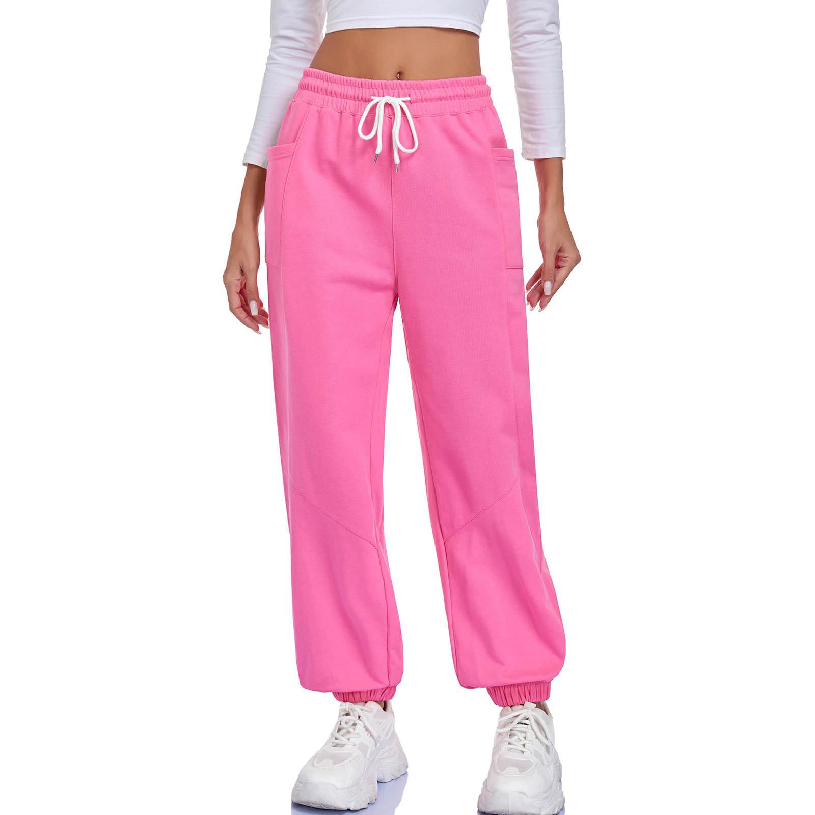 

Женские спортивные штаны с высокой талией, джоггеры, брюки на кулиске, низ XXL розовый