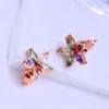 LSOOYH Örhängen Rose Guld Färg Mode Örhängen För Kvinnor Cubic Zirconia Flower Stud Örhängen Smycken