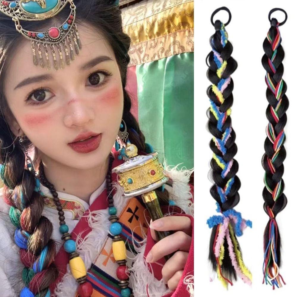 National Style Tibetan Wig Braid Synthetic Wig Twist Braids Ponytails Hair Extensions  Women
