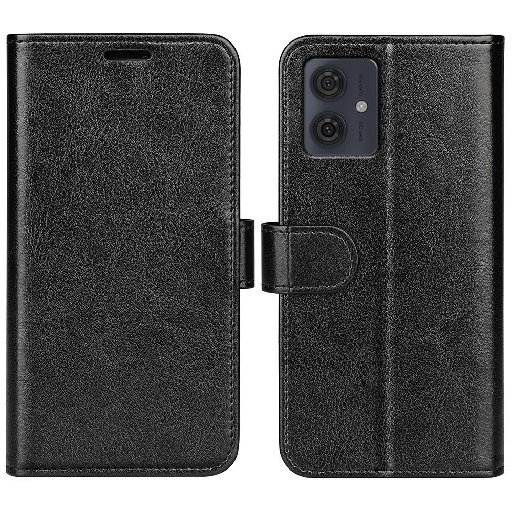 

For Motorola Moto G54 5G Case PU Leather Cover Crazy Horse Texture Viewing Phone Stand Wallet Black
