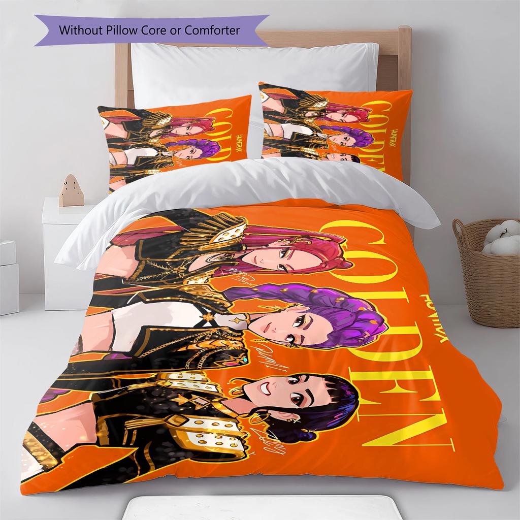 Kpop Dämonenjäger Muster Bettwäsche, Steppbett Set Steppbettbezug Kissenbezug Zuhause Geburtstagsgeschenk (1 Bettbezug + 2 Kissenbezüge, ohne Füllung)