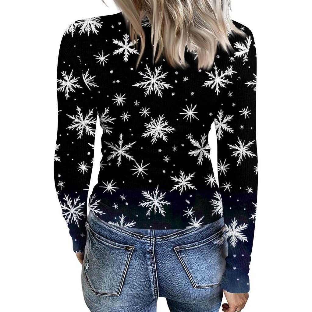 Damen Slim Bottom T-Shirt Mode Lässig Farbverlauf Druck Rundhals Pullover Langarm Top