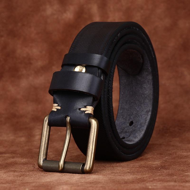 3.8Cm Wide Handmade Thickened Vegetable Tanned First Layer Cowhide Belt Men'S Genuine Leather Pin Buckle Casual Retro Denim Belt Men'S