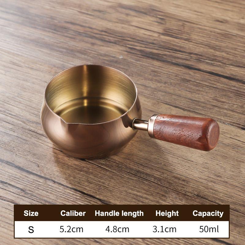 Stainless Steel Single Handle Sauce Cup with Wooden Grip - Gold/Silver Double Color Food-Grade Dipping Bowls for Kitchen Dining