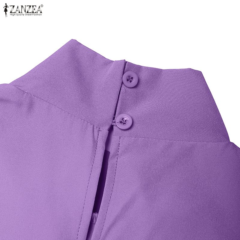 ZANZEA Lässiges, lockeres Langarmkleid für Damen mit Stehkragen