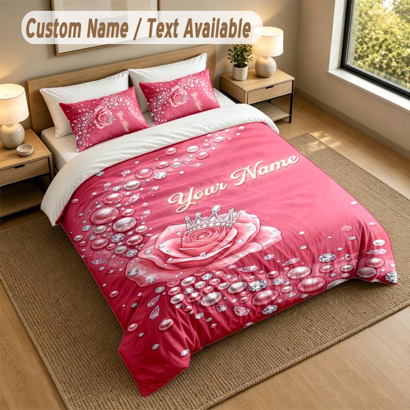 Floral Garden Theme Personalized 3Pcs Bedding Set Custom Text & Name 1 Sheet 2 Pillowcases Household Bedding 1pc