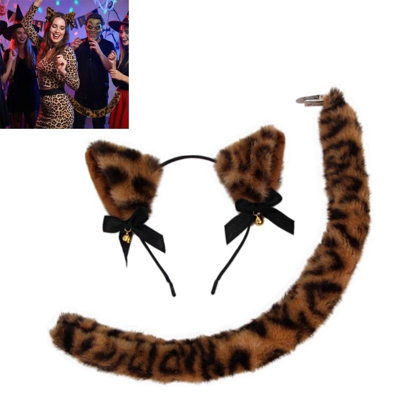 Fuchs-Ohren-Haarreif mit Schwanz Fuchs Katzenohren und Schwanz Set Halloween Cosplay Party Katzen Kostüm Zubehör für Kind Erwachsenen