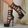 Pesstwei Modă de Vară Sandale Femei cu Vârf Decupat, Nituri, Barete Înguste, Platformă, Tocuri Stiletto, Cataramă, Pantofi cu Barete