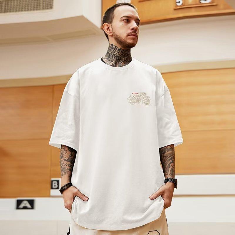 Street Style Motorcycle Printed Short-Sleeved T-Shirt Men'S Summer Casual Loose Fattening Locomotive Half-Sleeved 8Xl