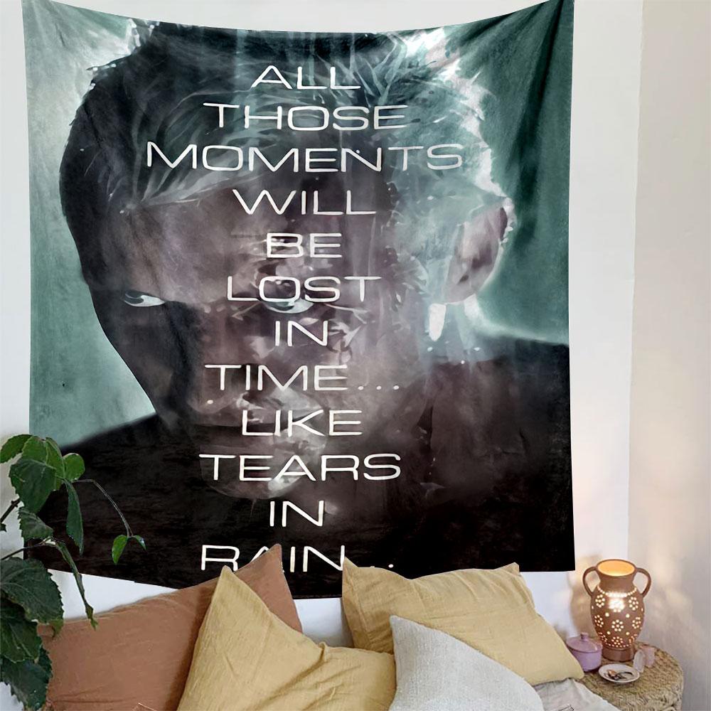 Blade Runner Tears in Rain Tapestry Wall Hanging, Iconic Movie Quote Poster Art, Retro Wall Decor for Bedroom Living Room Dorm