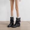 Western jeans tube short boots women's 2025 new autumn thick heel pleated pile boots retro British Martin boots