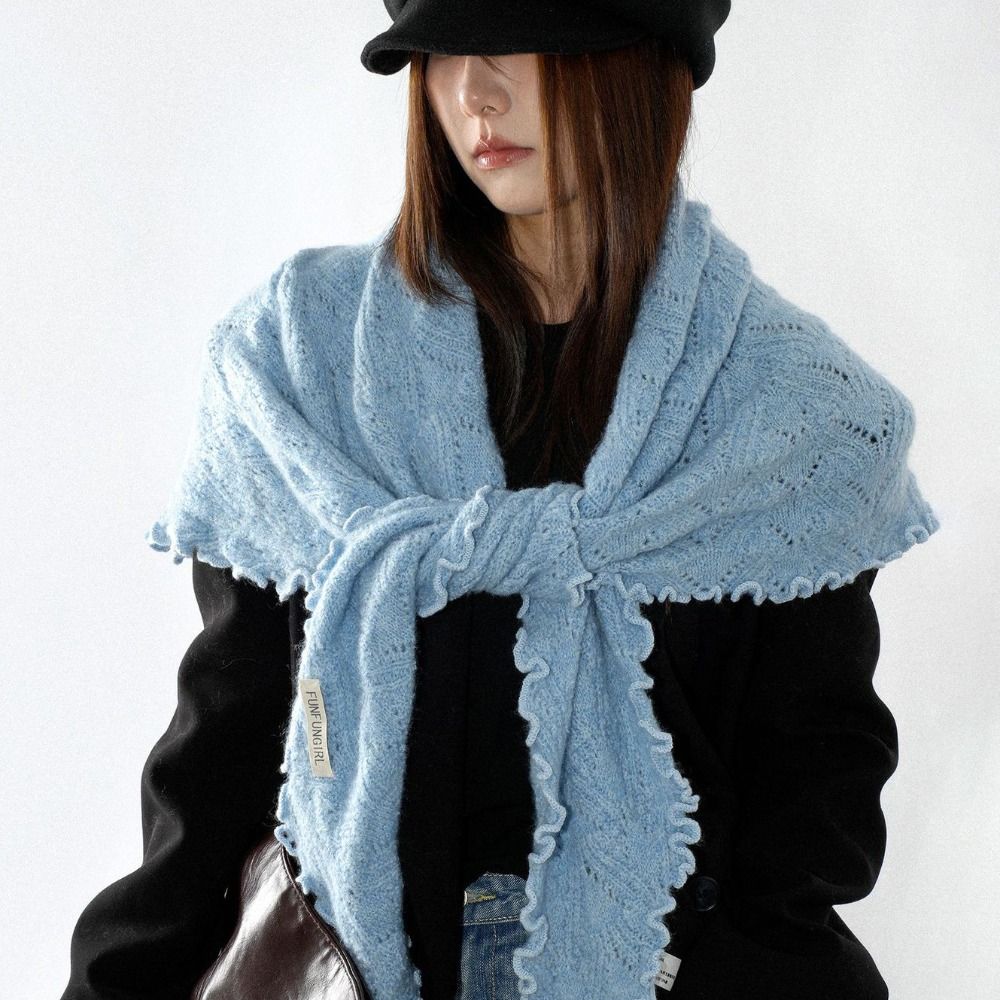 Thickened Widen Shawl Wrap Ruffled Edge Winter Scarf Knitting Triangle Scarf Casual Outfit