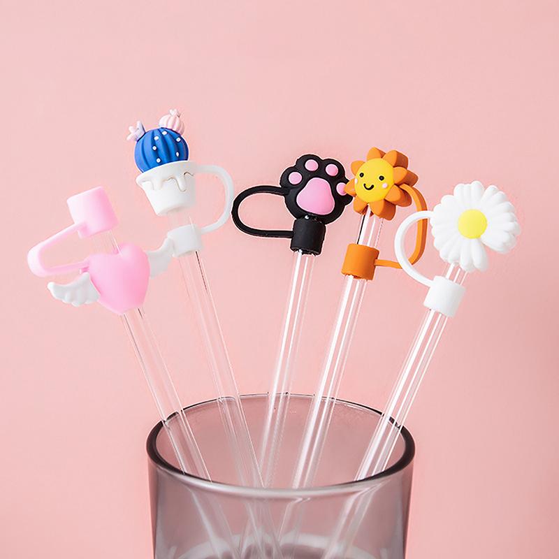 1 Pc Cartoon Drinking Dust Cap Silicone Straw Plug Tips Cover Reusable Cap Cup Accessories Dust-Proof Drinkware Kitchen Bar Tool