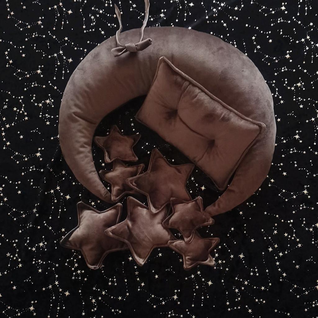 Newborn Photography Props Plush Crescent Moon Theme with Square Pillows Headband Set Studio Accessories Cute Photo Shoots