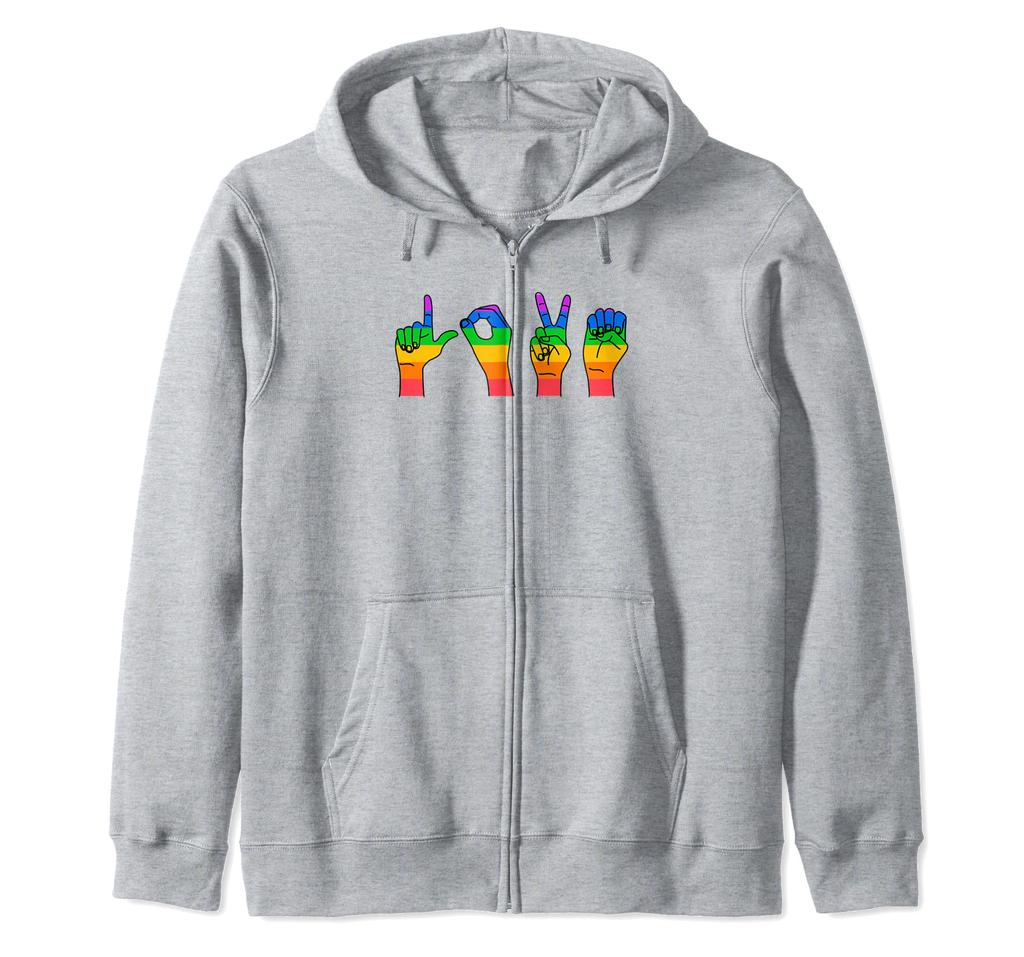 Love Sign Language Cute ASL LGBTQ Gay Pride Flag Alliance Moon Zip Hoodie