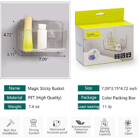 Plastic Wall Mount Organizer Rack Shelf Container Bin Storage Box Holder Basket Hanging Walls/Doors Free Punch for Kitchen, Bathroom, Cabinet,