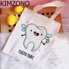Ząb i dentysta graficzna torba na zakupy torebka bolso torba na zakupy wielokrotnego użytku boodschappentas string ecobag net custom
