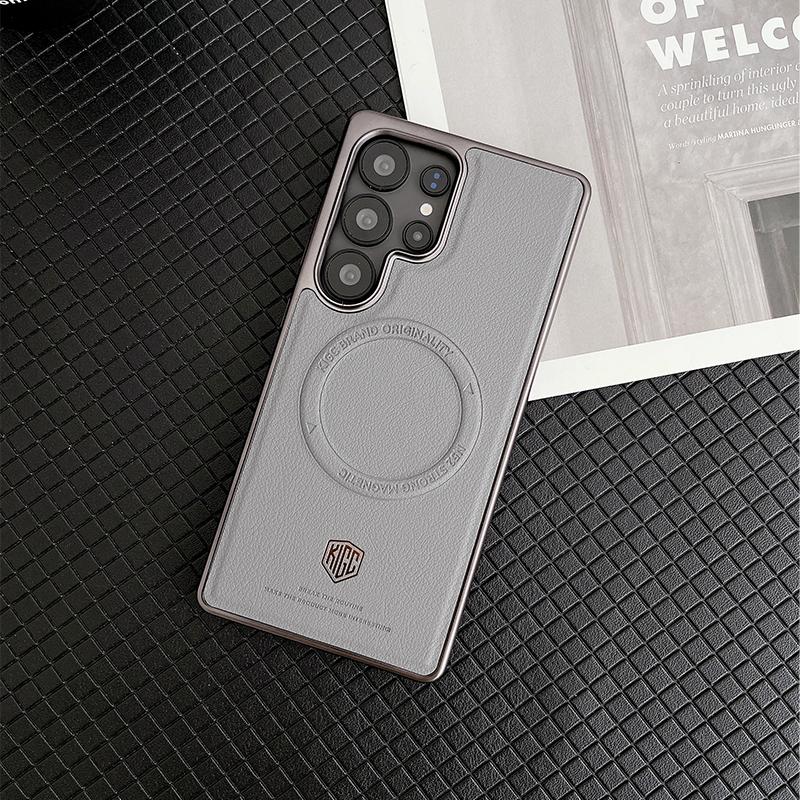

For Samsung Galaxy S23 S24 S25 Ultra Plus Case KIGC Style Series Strong Magnetism Wireless Charging Matte Leather Back Cover Artificial leather&Galaxy S24 Ultra серый