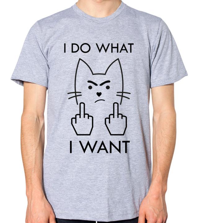 Angry Cat Swearing Funny T-Shirt I Do What I Want Quote Men Women Unisex Top XL
